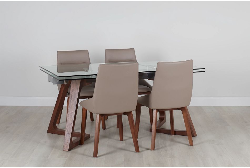 Fresno Glass Taupe Rectangular Table & 4 Upholstered Chairs, bed_Size