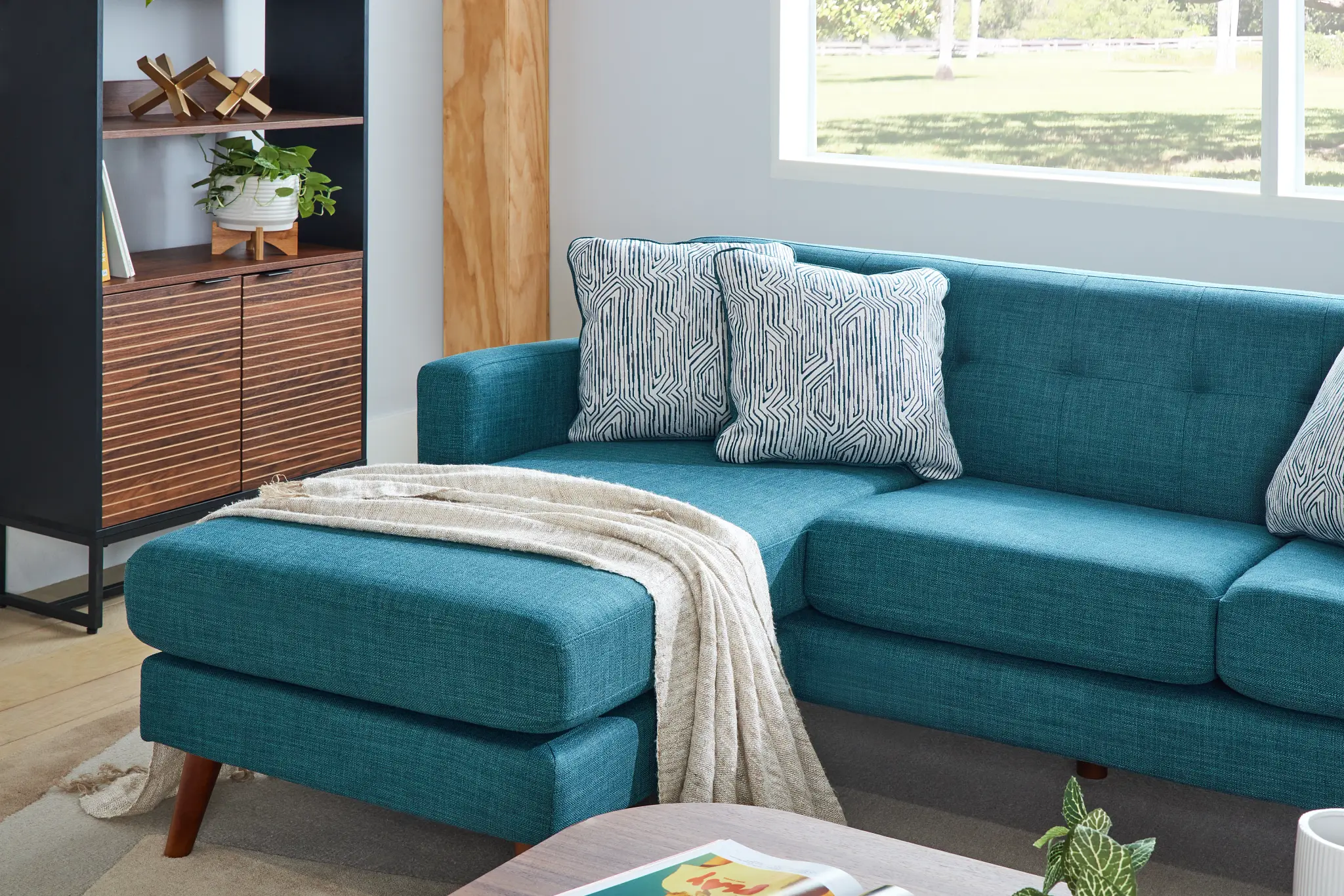 Raya Dark Teal Fabric Chaise Sectional Raya Dark Teal Fabric Chaise Sectional
