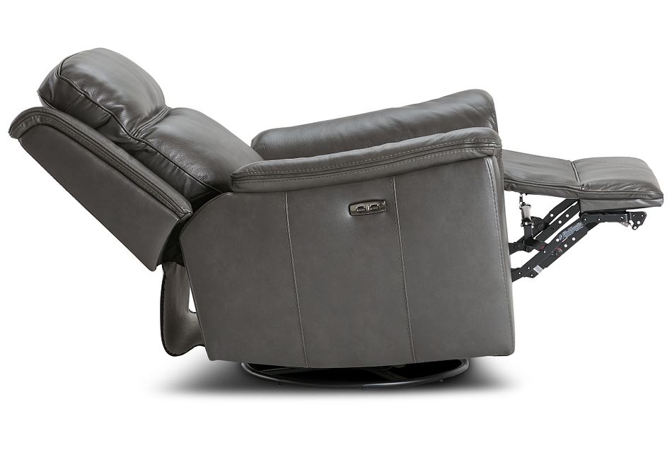 Aiden Dark Gray Leather Power Glider Recliner With Power Headrest