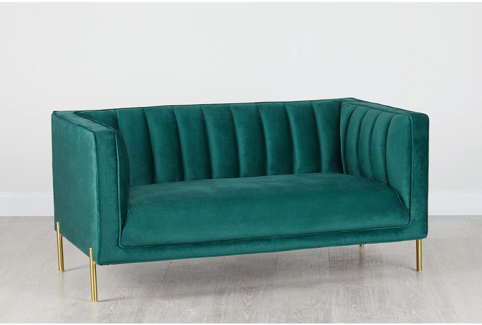 Bella Dark Green Velvet Loveseat, (0)