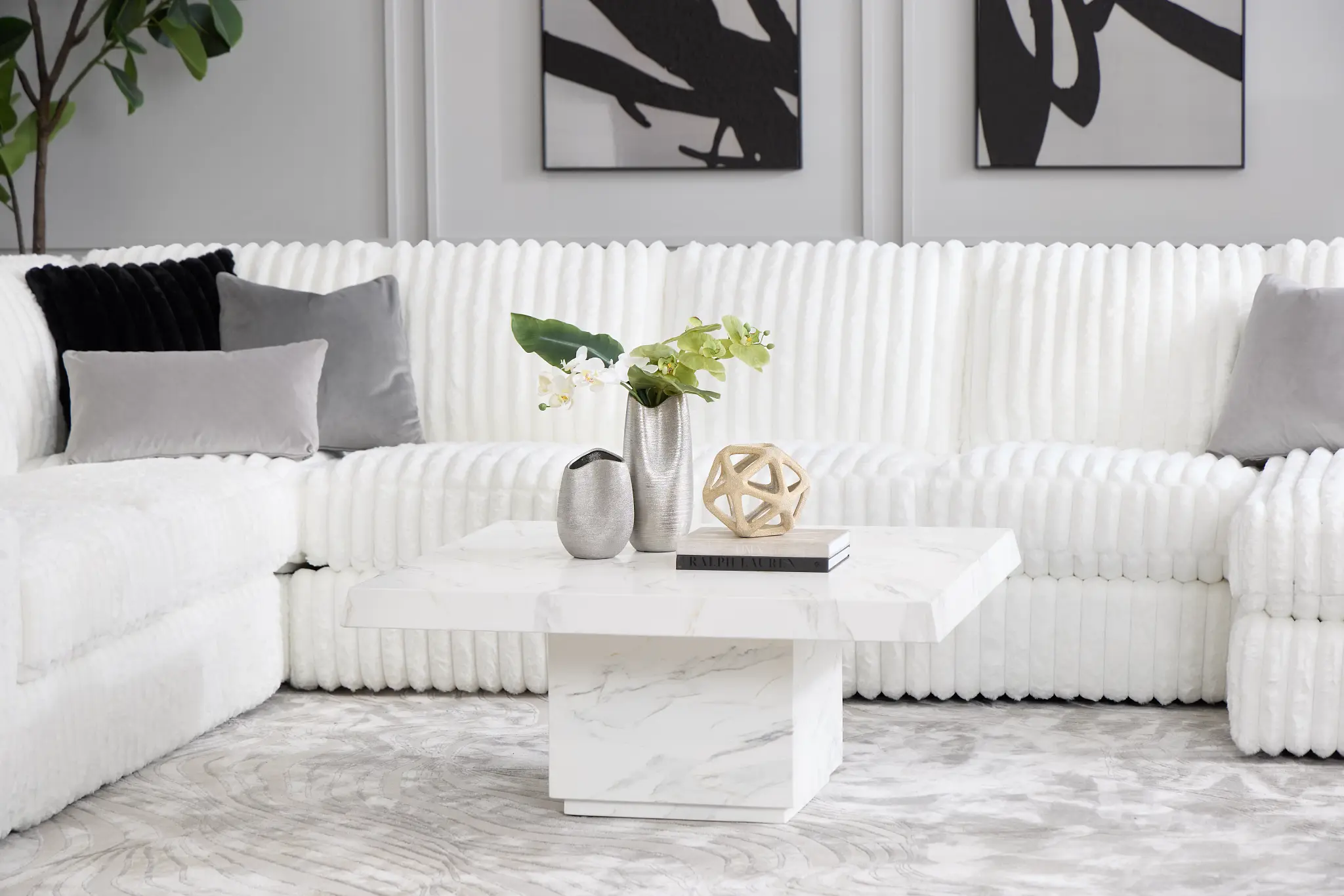 Teddy White Fabric Large Right Chaise Sectional Teddy White Fabric Large Right Chaise Sectional