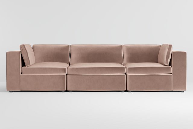 Destin Joya Light Pink Velvet 3-piece Modular Sofa