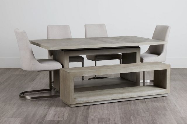 Madden Light Tone Rect Table, 4 Chairs & Bench