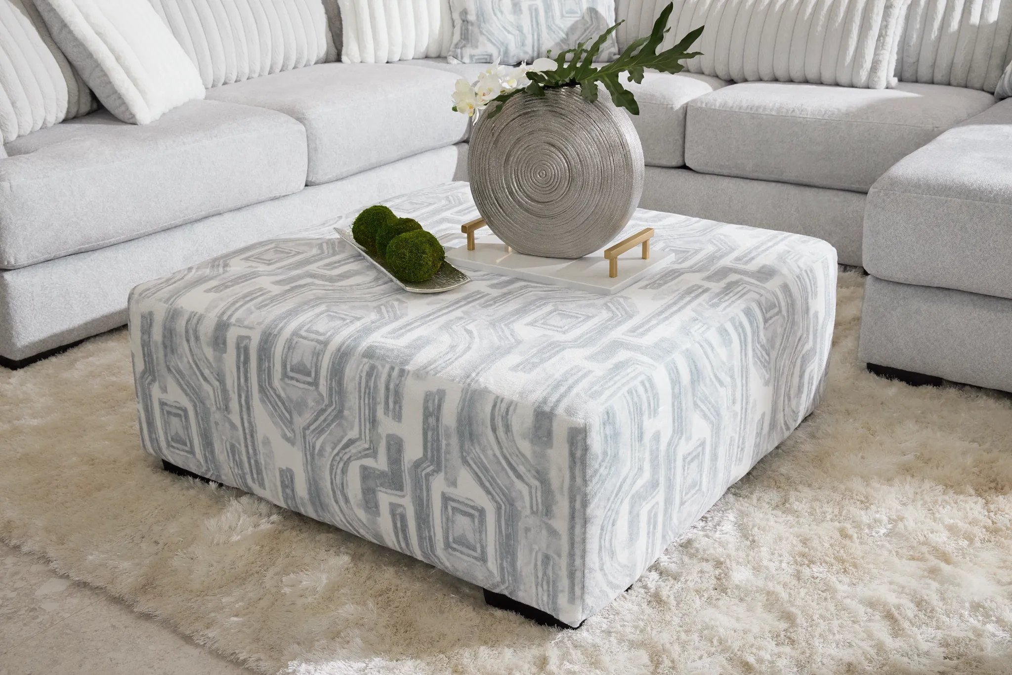 Kylie Light Gray Fabric Cocktail Ottoman