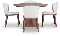 Nomad Mid Tone 47" Round Table & 4 Light Beige Chairs W/mid-tone Legs