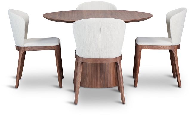 Nomad Mid Tone 47" Round Table & 4 Light Beige Chairs W/mid-tone Legs