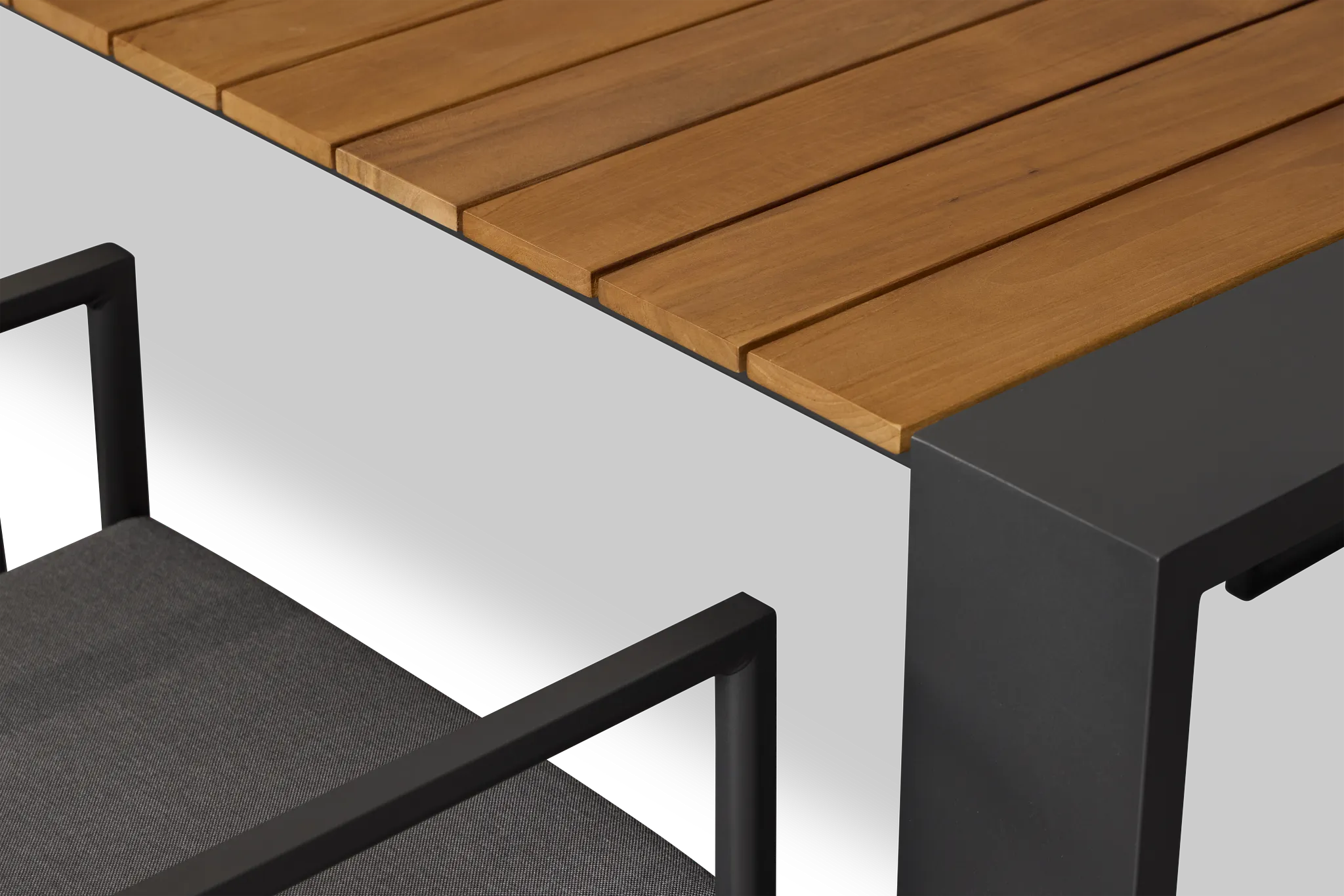 Sunrise Dark Gray Teak Rectangular Table & 4 Aluminum Arm Chairs