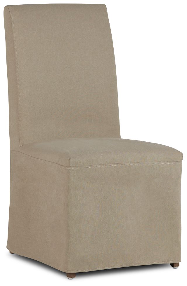 Destination Beige Long Slipcover Chair With Medium-tone Leg