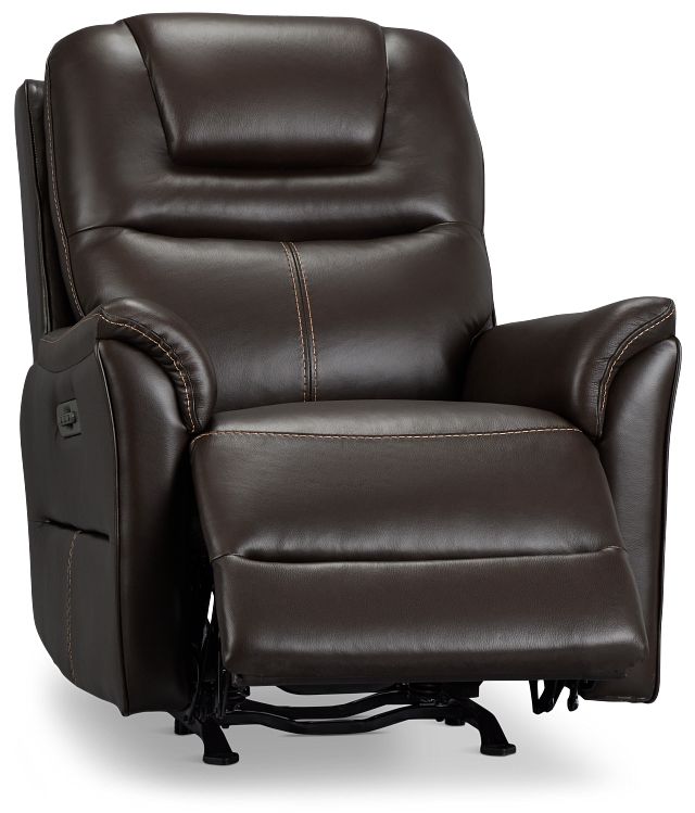 Archie Dark Brown Lthr/vinyl Power Recliner With Heat And Massage