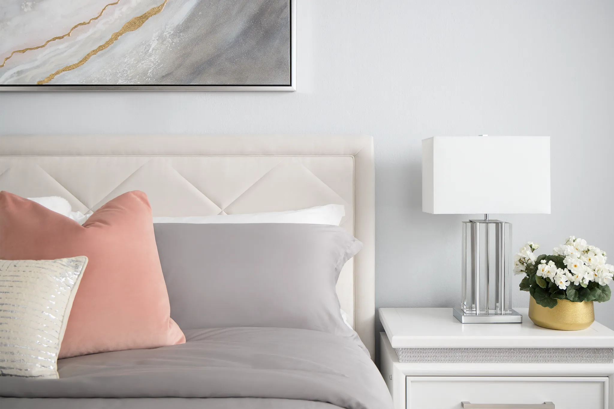 Collin Beige Velvet Platform Bed