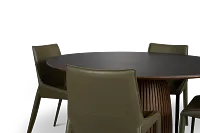 Wayne Two-tone Stone Round Table & 4 Dark Green Upholstered Chairs