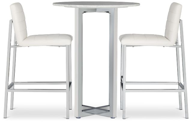 Amalfi White Marble Pub Table & 2 Upholstered Barstools