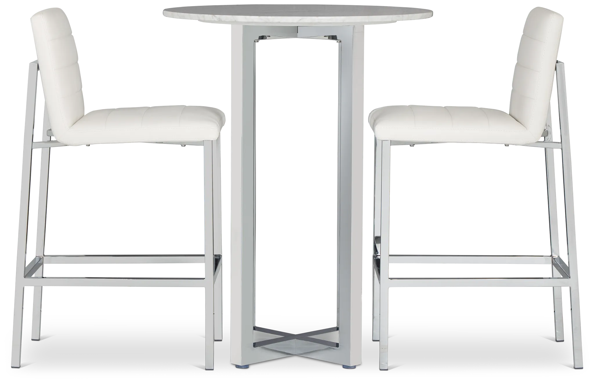 Amalfi White Marble Pub Table & 2 Upholstered Barstools