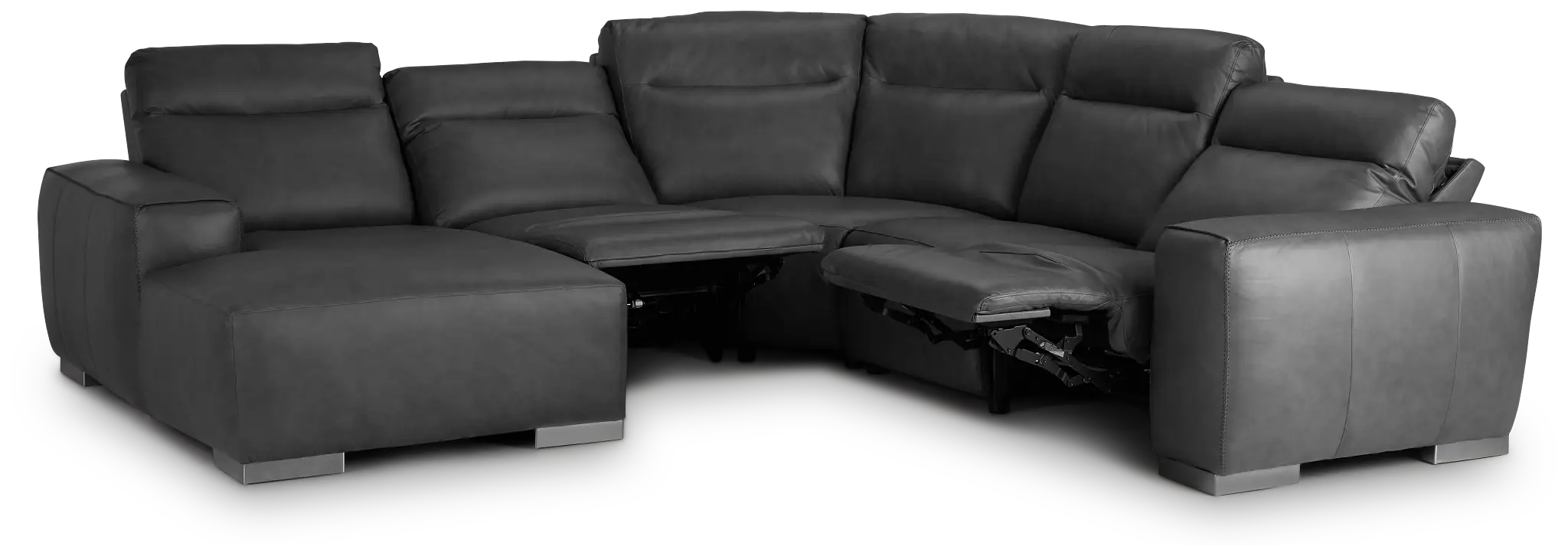 Elba Dark Gray Leather Medium Dual Power Left Chaise Sectional Elba Dark Gray Leather Medium Dual Power Left Chaise Sectional