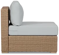 Montecito Light Tone Armless Chair With Light Blue Cushions