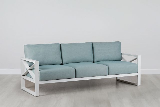 Linear White Teal Aluminum Outdoor Upholstery