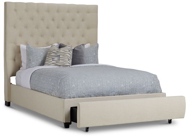 Rylee Beige Uph Platform Storage Bed