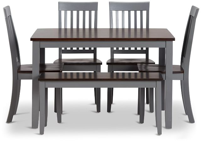 Santos Gray Two-tone Table, 4 Chairs & Bench