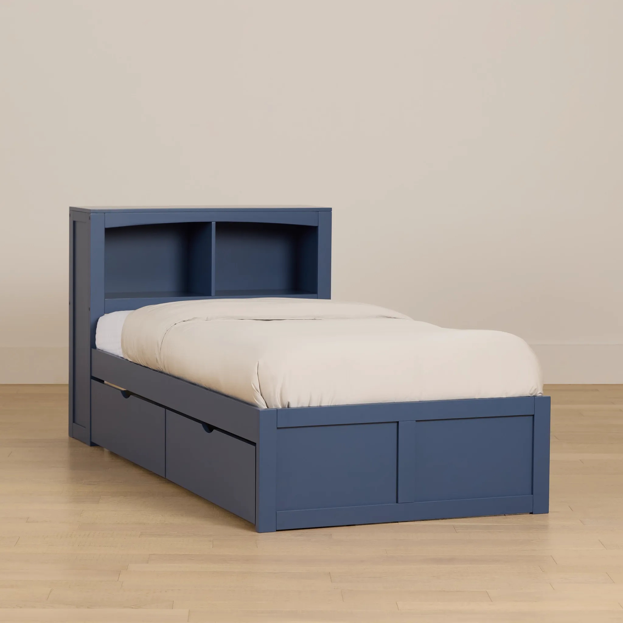 Charleston Dark Blue Bookcase Bed With 2 Storage Drawers