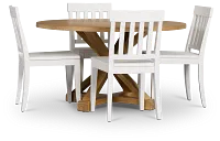 Nantucket Light Tone Round Table & 4 White Wood Chairs