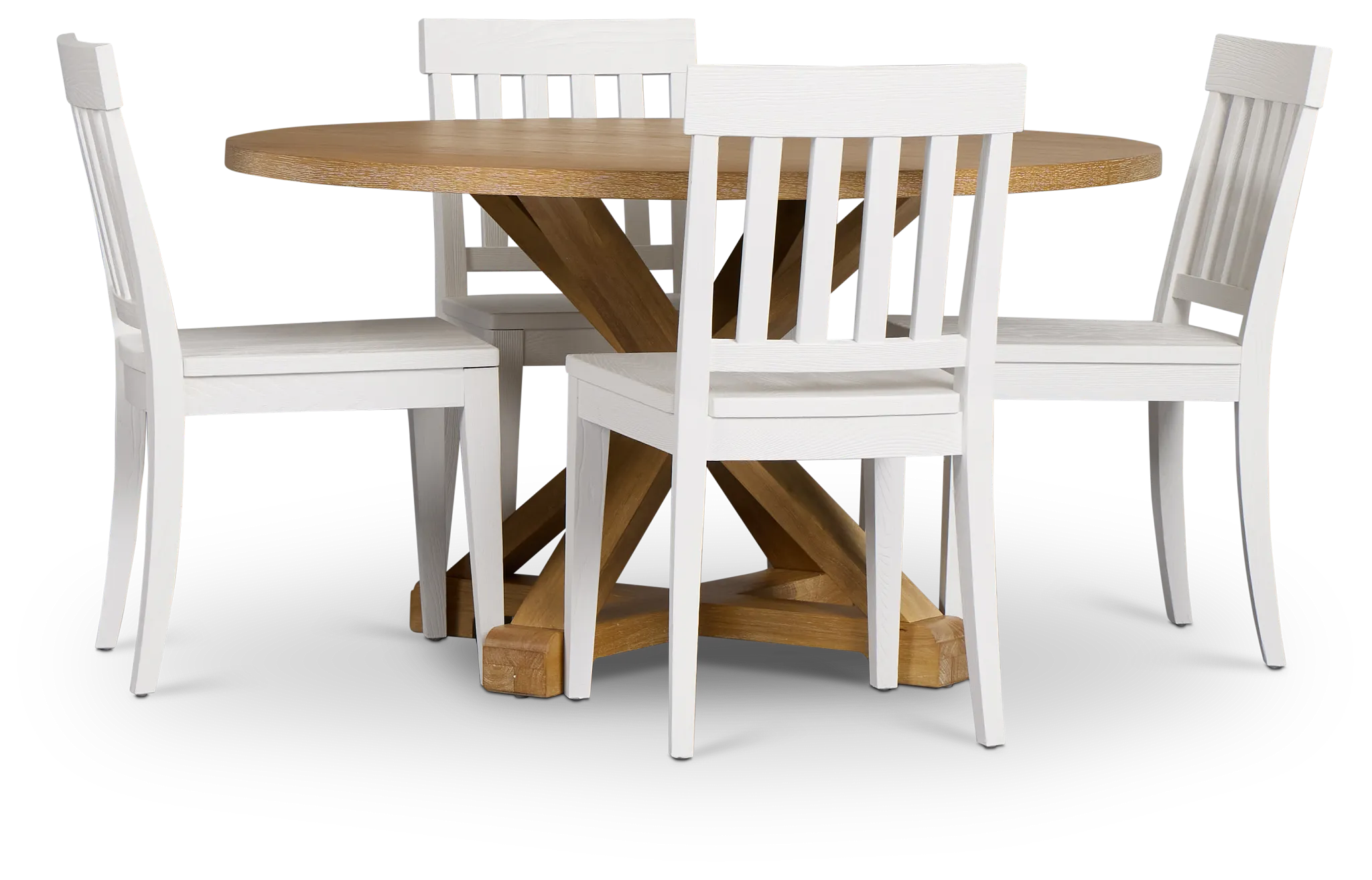 Nantucket Light Tone Round Table & 4 White Wood Chairs