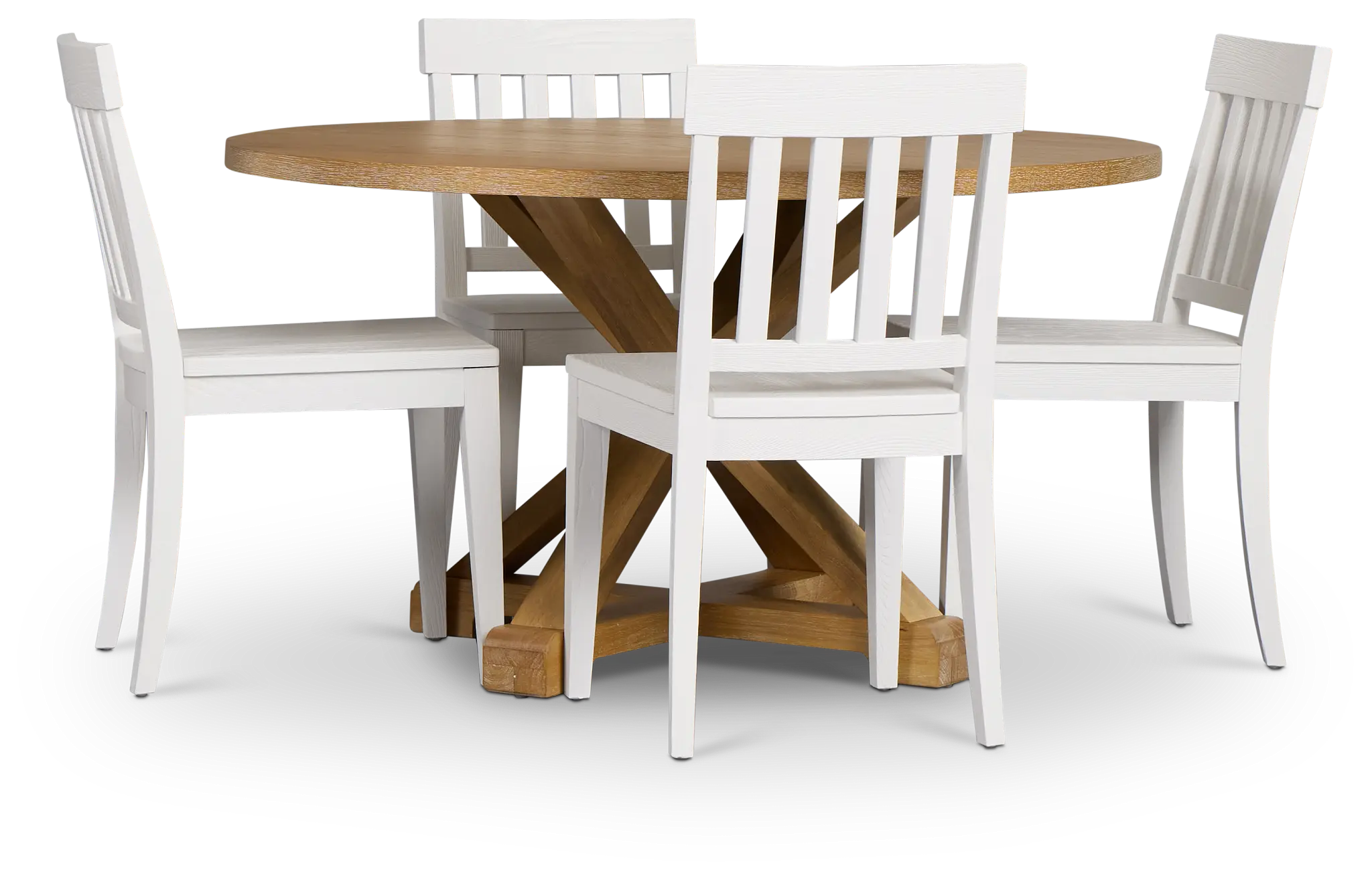 Nantucket Light Tone Round Table & 4 White Wood Chairs Nantucket Light Tone Round Table & 4 White Wood Chairs