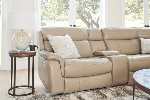 Graham Light Beige Lthr/vinyl Medium Triple Power 2-arm Sectional