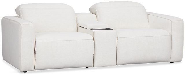 Ryland White Fabric Power Reclining Console Sofa