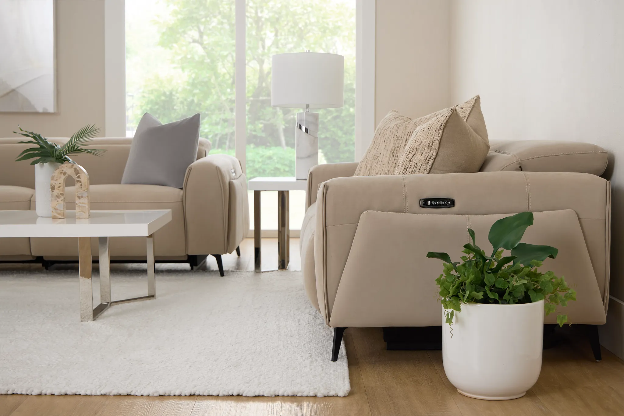 Reyna Beige Micro Power Reclining Sofa