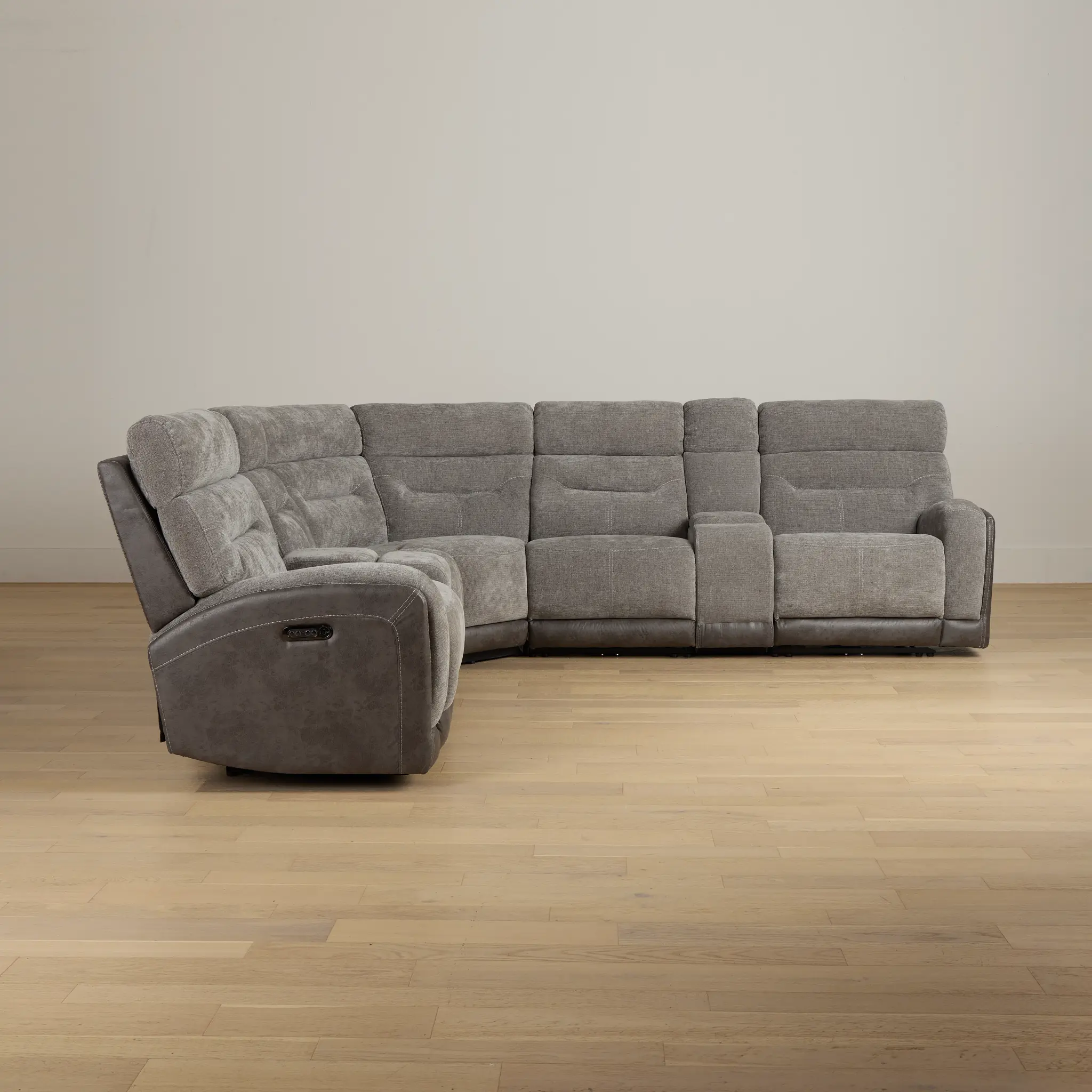 Travis Gray Fabric Large Dual Power Reclining Two-arm Sectional Travis Gray Fabric Large Dual Power Reclining Two-arm Sectional