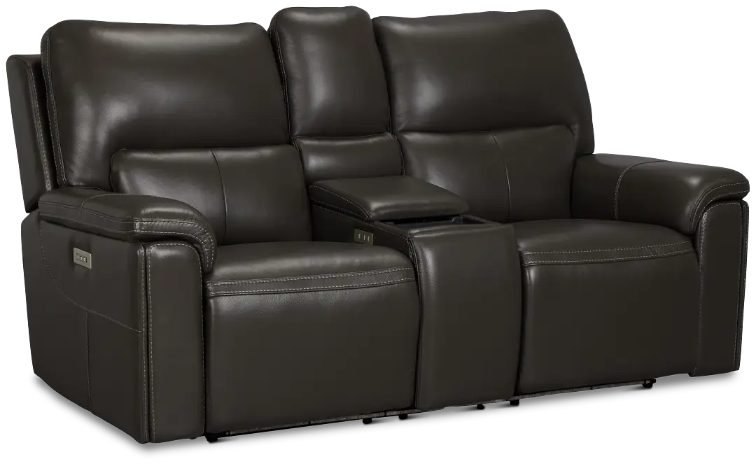 Fallon Dark Gray Lthr/vinyl Power Reclining Console Loveseat W/ Massage Fallon Dark Gray Lthr/vinyl Power Reclining Console Loveseat W/ Massage