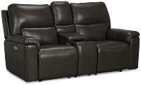 Fallon Dark Gray Leather/Vinyl Power Reclining Console Loveseat with Massage