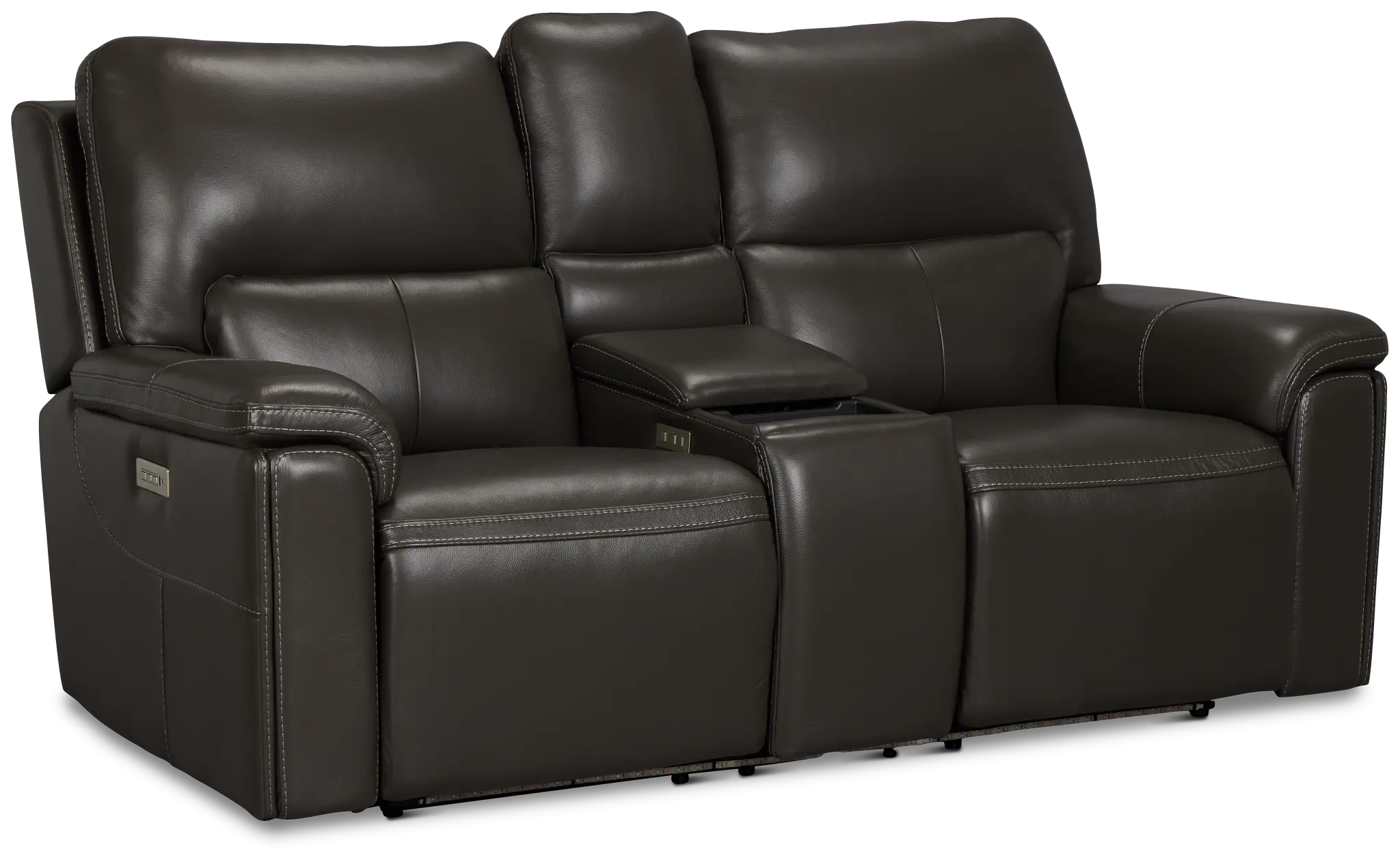 Fallon Dark Gray Leather/Vinyl Power Reclining Console Loveseat with Massage Fallon Dark Gray Leather/Vinyl Power Reclining Console Loveseat with Massage