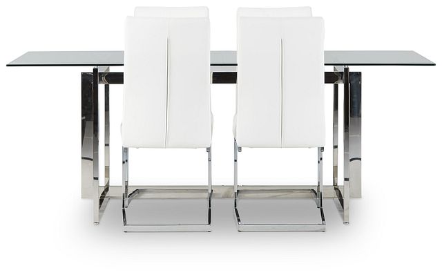 Bronx Glass White Table & 4 Upholstered Chairs
