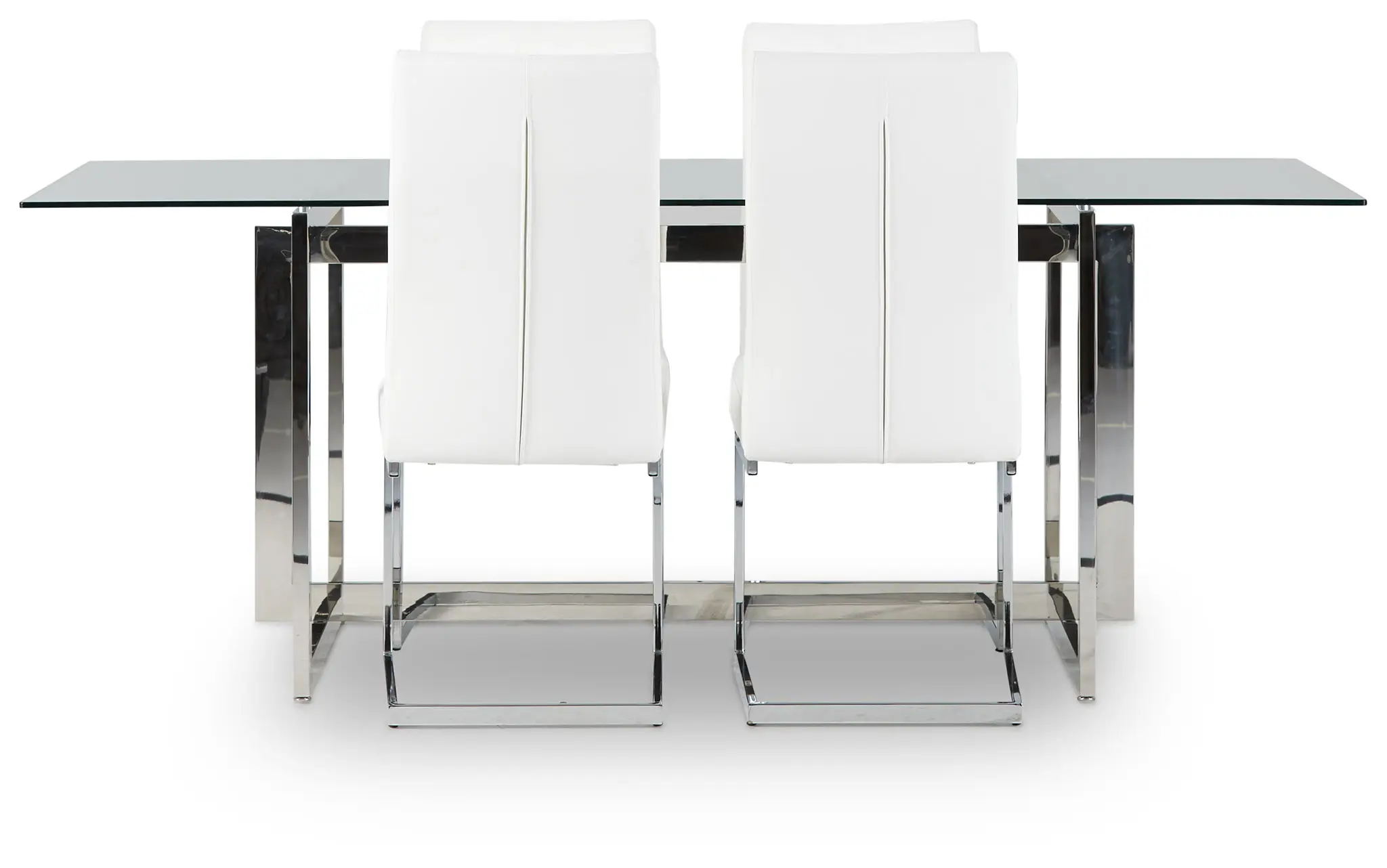 Bronx Glass White Table & 4 Upholstered Chairs Bronx Glass White Table & 4 Upholstered Chairs