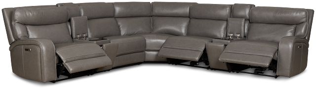 Jasper Gray Leather Large Triple Power Reclining Two-arm Sectional