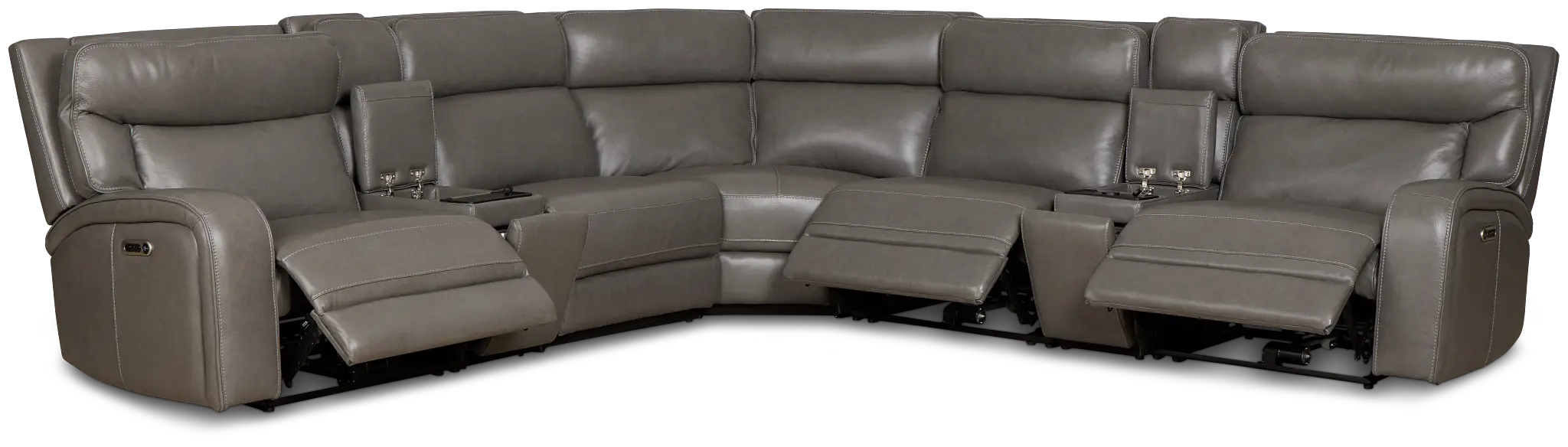 Jasper Gray Leather Large Triple Power Reclining Two-arm Sectional Jasper Gray Leather Large Triple Power Reclining Two-arm Sectional