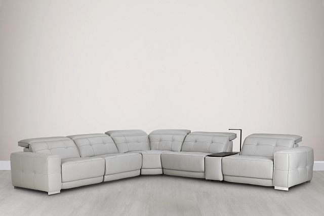 Reva Gray Leather Medium Dual Power 2-arm Reclining Sectional