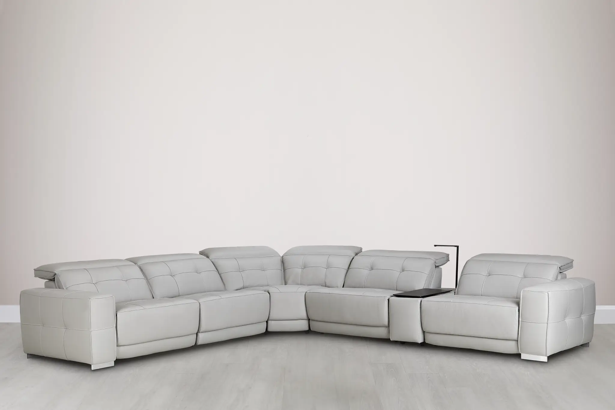 Reva Gray Leather Medium Dual Power 2-arm Reclining Sectional Reva Gray Leather Medium Dual Power 2-arm Reclining Sectional