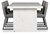 Viscaya White Table & 4 Gray Upholstered Chairs