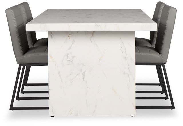Viscaya White Table & 4 Gray Upholstered Chairs