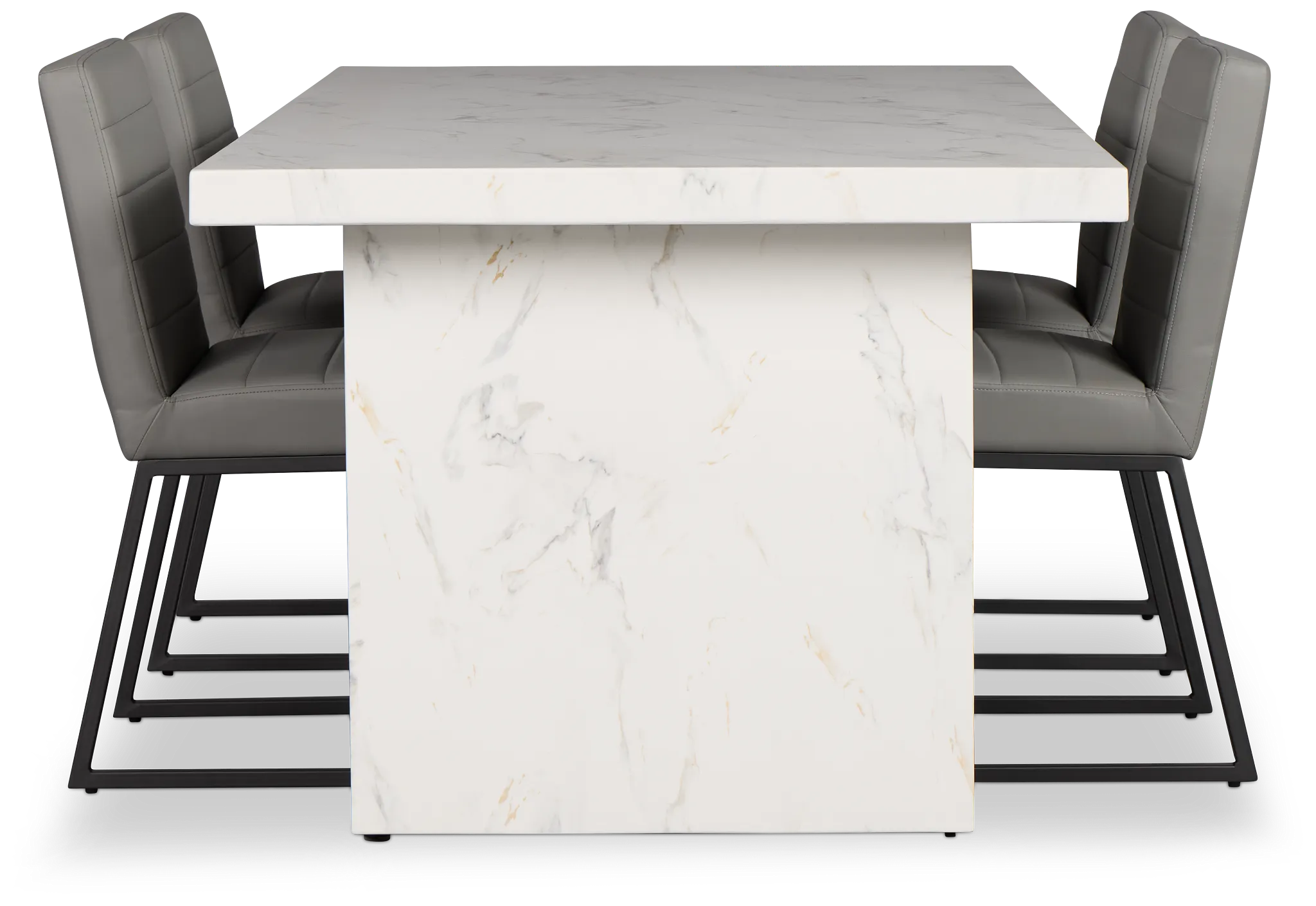 Viscaya White Table & 4 Gray Upholstered Chairs