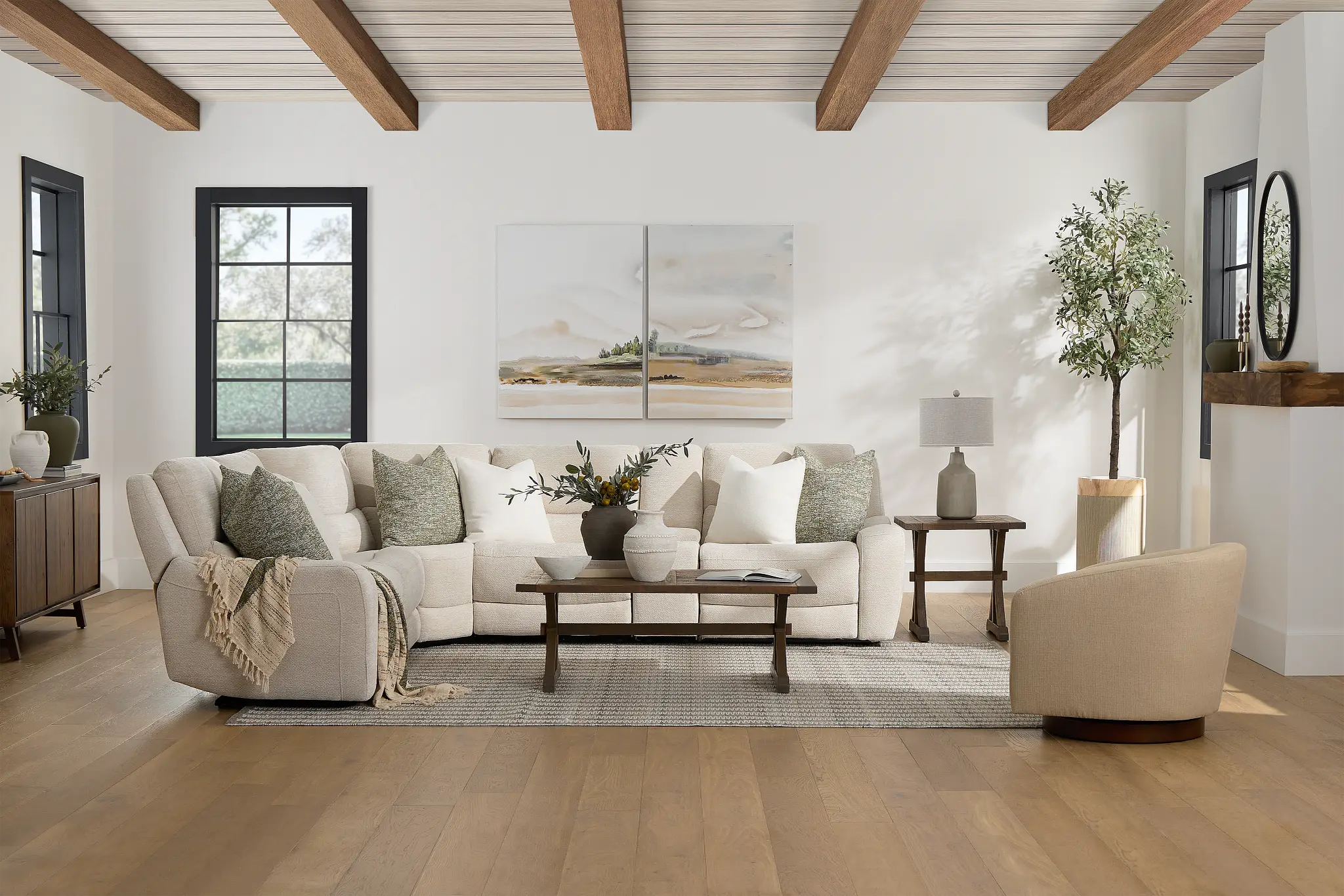 Bennett Light Beige Fabric Medium Dual Power 2-arm Reclining Sectional Bennett Light Beige Fabric Medium Dual Power 2-arm Reclining Sectional