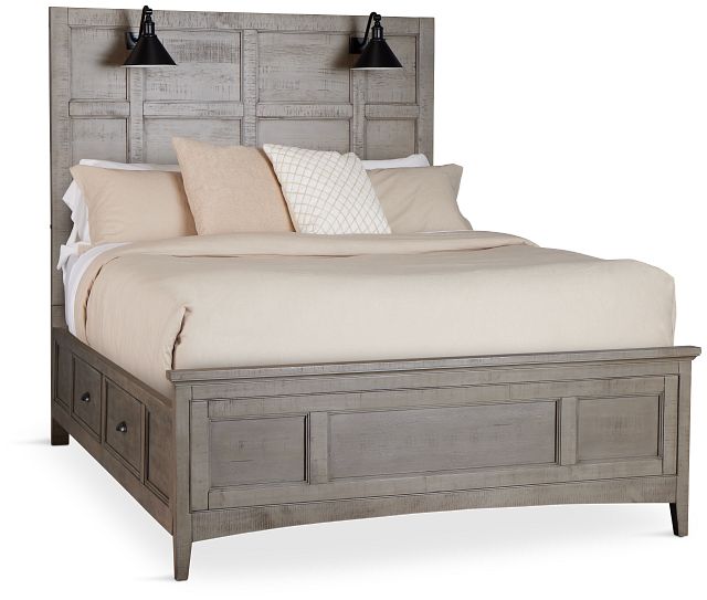 Heron Cove Light Tone Storage Panel Bed With Lights