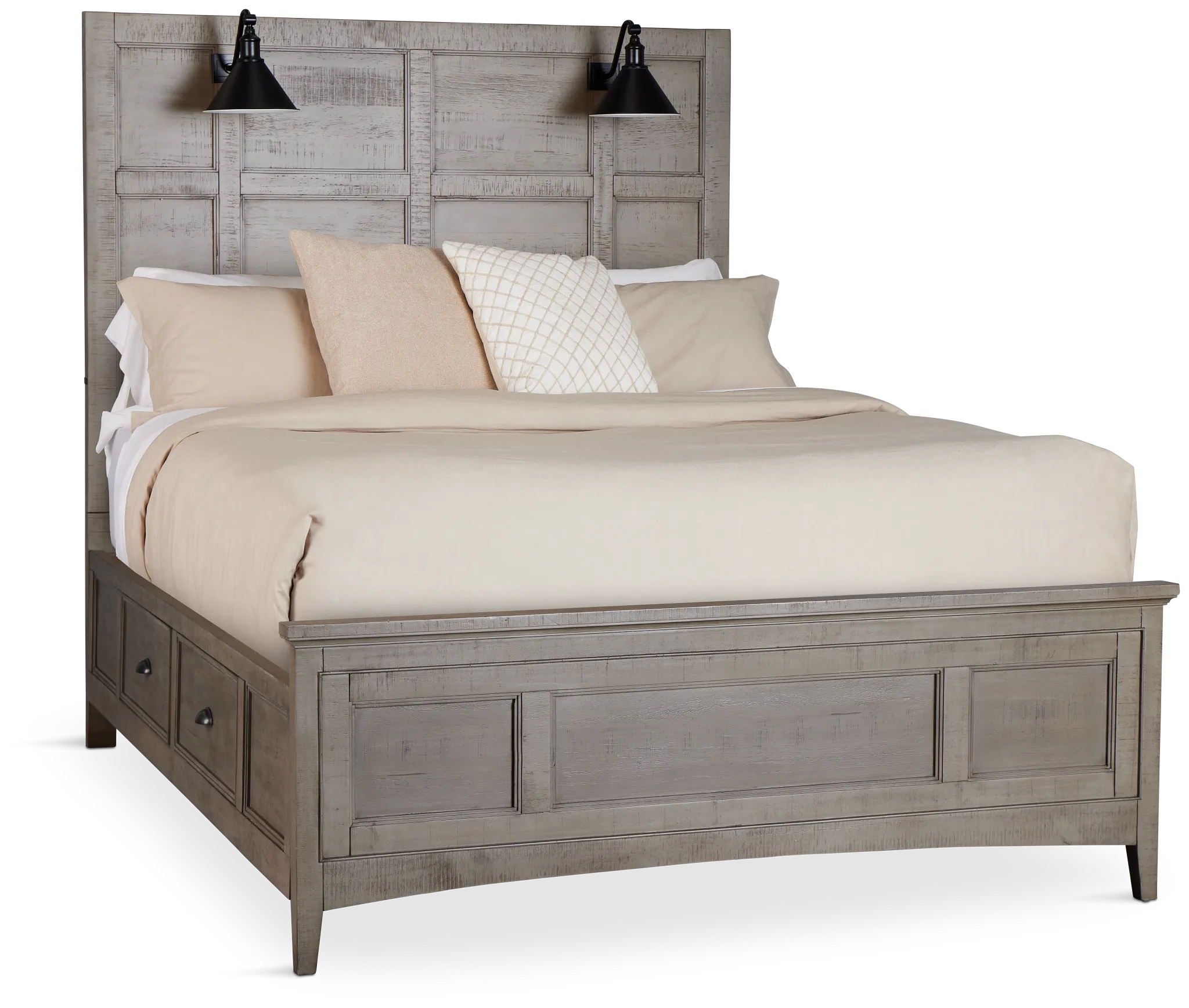 Heron Cove Light Tone Storage Panel Bed With Lights