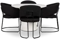 Merrick White Round Table With 4 Black Upholstered Side Chairs