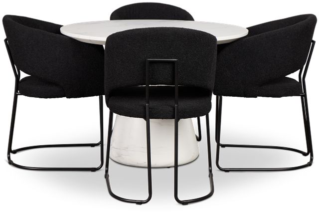 Merrick White Round Table With 4 Black Upholstered Side Chairs