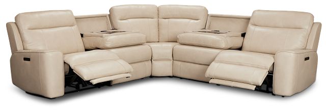 Benji Light Beige Lthr/vinyl Small Two-arm Power Reclining Sectional