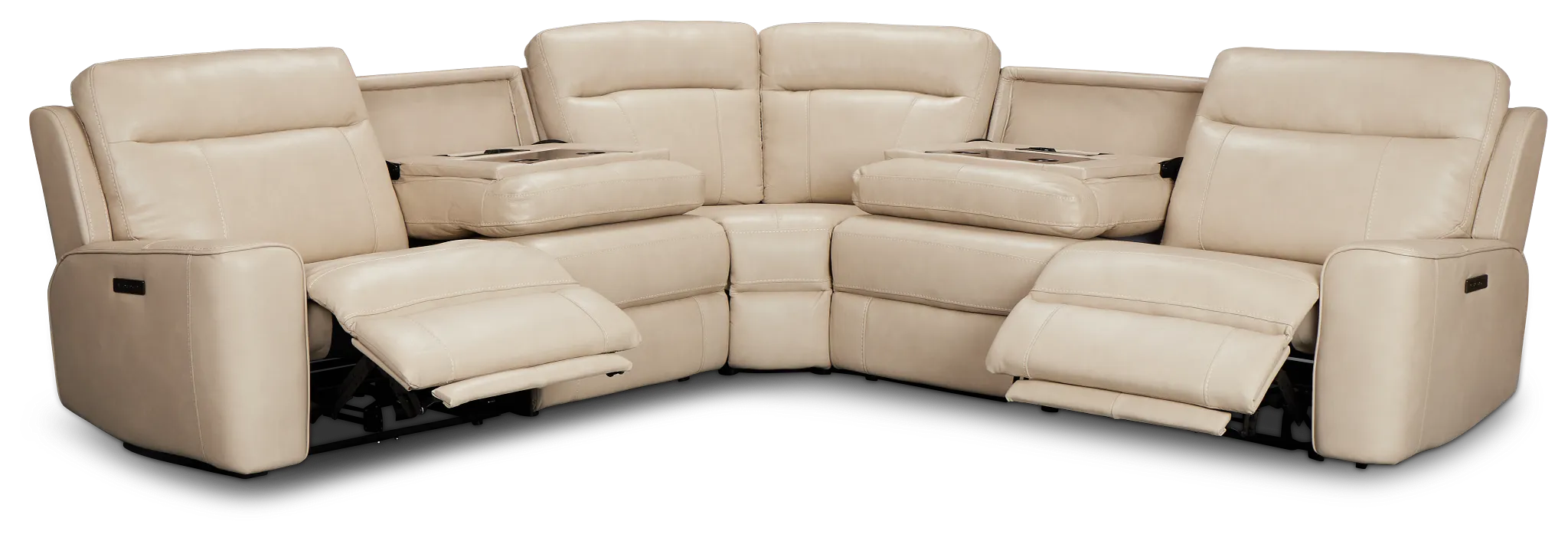 Benji Light Beige Lthr/vinyl Small Two-arm Power Reclining Sectional