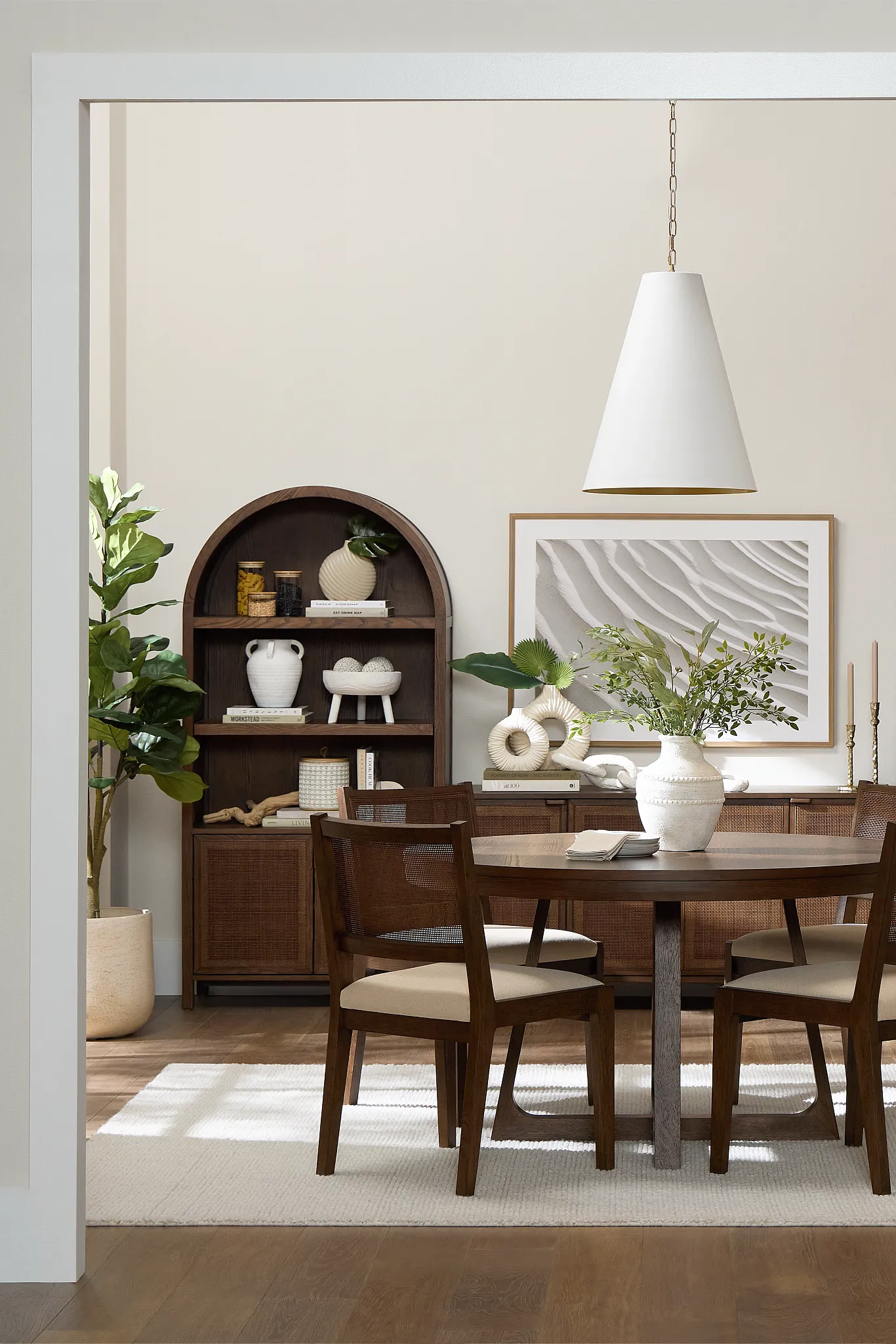 Pacific Mid Tone Round Table & 4 Upholstered Chairs